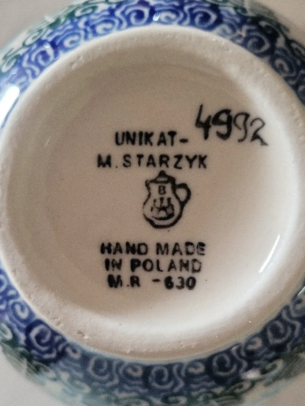 Polish Pottery Bubble Mug 12 oz Forget Me Not Handpainted